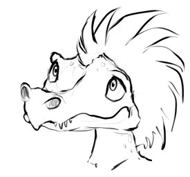 anthro derpy looking_up male mohawk simple_background solo spots teeth white_background vorry halo_(series) microsoft xbox_game_studios kiggy alien kig-yar ruuhtian scalie headshot_portrait monochrome portrait