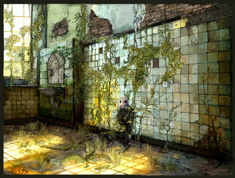 anthro bone death detailed_background eyewear female fur glasses gun hair hospital light long_hair mirror plant ranged_weapon ruins skeleton solo sunlight weapon white_body white_fur white_hair jeffusherb fio_(wipfenfels) arctic_fox canid canine fox mammal true_fox digital_media_(artwork) hi_res pixel_(artwork)