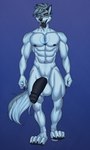 abs anthro balls big_balls big_penis black_nails colored_nails flaccid foreskin fur genitals grey_body grey_fur male muscular muscular_male nails pecs penis solo tattoo tongue tongue_out walking guccigarf diego_(character) canid canine canis mammal wolf 3:5 hi_res