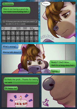 anthro bed bedroom cellphone electronics female furniture lying phone smile solo text texting young liryal ruaha_(lyrial) hyena mammal absurd_res comic english_text hi_res