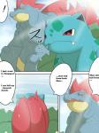 3:4 beach chigiri comic dialogue digital_media_(artwork) duo english_text feraligatr generation_1_pokemon generation_2_pokemon hi_res ivysaur male nintendo outside pokemon pokemon_(species) seaside size_difference sky text