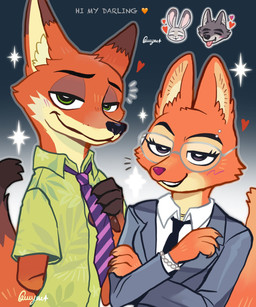 anthro bedroom_eyes blush clothed clothing cutaway dialogue duo_focus expression_cutaway eyebrow_piercing eyewear facial_piercing female fur glasses grey_body group half-closed_eyes looking_at_viewer male mostly_offscreen_character narrowed_eyes necktie orange_body orange_fur piercing seductive shirt simple_background smile standing suit tail text tongue tongue_out topwear wearing_glasses wuyoujm disney dreamworks the_bad_guys zootopia diane_foxington judy_hopps mr._wolf_(the_bad_guys) nick_wilde canid canine canis european_rabbit fox lagomorph leporid mammal oryctolagus rabbit red_fox true_fox wolf digital_media_(artwork) english_text hi_res