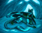 blue_body blue_fur coffee_mug feral fur green_body green_fur horn lying male on_side solo kippycube mythology sehiny dragon furred_dragon furred_scalie mythological_creature mythological_scalie scalie