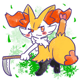 :3 ambiguous_anthro ambiguous_gender anthro biped blush blush_stickers digitigrade dipstick_tail food holding_sickle leaning leaning_forward looking_at_viewer looking_back looking_back_at_viewer markings object_in_tail one_eye_closed shrimp_(food) sickle simple_background solo standing tail tail_markings wink winking_at_viewer annyui0611 nintendo pokemon braixen canid generation_6_pokemon mammal pokemon_(species) 1:1 2024 digital_drawing_(artwork) digital_media_(artwork) full-length_portrait hi_res japanese_description portrait translated_description