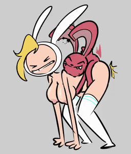 ambiguous_penetration anthro anthro_penetrating anthro_penetrating_human balls big_balls big_breasts blonde_hair breasts clothing duo female female_on_anthro female_penetrated from_behind_position genitals hair human_on_anthro human_penetrated interspecies larger_female legwear male male/female male_penetrating male_penetrating_female mostly_nude nipples nude penetration perching_position sex size_difference smaller_male bav adventure_time cartoon_network fionna_and_cake_(franchise) fionna_the_human thober_(bav) human lagomorph leporid mammal rabbit animated