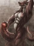 anthro balls big_penis erection foreskin genitals glans_grab huge_penis humanoid_genitalia humanoid_penis hyper hyper_genitalia hyper_penis male muscular muscular_anthro muscular_male nude penis shower solo standing tip_grab tongue tongue_out vein veiny_penis zex canid canine mammal 3:4 hi_res