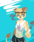 anthro blue_eyes bottomwear clothing crop_top dolphin_shorts drugs eyewear female fur head_tuft holding_object marijuana midriff navel shirt shorts simple_background smoking solo sunglasses tan_body tan_fur topwear tuft hydrabb felid lion mammal pantherine 4:5 digital_media_(artwork)