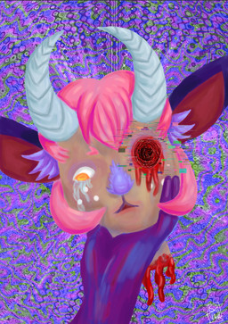 ambiguous_gender decapitation gore gouged_out_eye hair horn pink_hair solo sacrificialhound nova_(sacrificialhound) human mammal satyr nonbinary_(lore)
