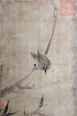 ambiguous_feral ambiguous_gender avian_feet beak biped bipedal_feral branch feathered_wings feathers feral front_view leaf leaning leaning_forward looking_down on_branch simple_background solo standing tail tail_feathers wings unknown_artist avian bird oscine passerine starling_(bird) 13th_century absurd_res ancient_art hi_res painting_(artwork) traditional_media_(artwork) traditional_painting_(artwork)