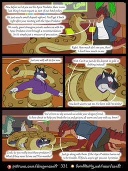 4_panel_comic anthro blue_eyes bottomwear braided_hair brown_body clothed clothing coiling dialogue eye_contact female fur furaffinity_logo furniture green_body green_eyes grey_body grey_fur group hair hoodie inside jacket jewelry kneeling looking_at_another male necklace orange_eyes page_number pants patreon_logo plant plant_pot potted_plant promise purple_eyes red_body red_eyes restrained scales shirt sofa speech_bubble spiked_tail spikes spikes_(anatomy) striped_body stripes tail tan_body tan_fur text tongue tongue_out topwear ventral_scales yellow_body yellow_scales rimentus furaffinity mythology patreon coalt emeralyn_(rimentus) kharl_(rimentus) ollivander_(rimentus) vess_(rimentus) anaconda avian boa_(snake) boinae canid canine canis dragon felid furred_dragon furred_scalie gryphon mammal mythological_avian mythological_creature mythological_scalie pantherine reptile scalie snake werecreature werefelid werepantherine weretiger wingless_dragon wolf comic english_text hi_res multiple_scenes url