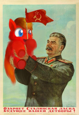 ambiguous_feral ambiguous_gender blue_eyes brown_hair clothed clothed_human clothing duo eye_contact feral flag flag_(object) fur hair holding_flag holding_object lifting_another looking_at_another male male_human mouth_closed open_mouth red_body red_fur red_tail sky smile soviet_flag tail text uniform young young_ambiguous young_feral marcusmaximus third-party_edit fluffy_pony joseph_stalin fluffy_pony_(species) human mammal russian_text