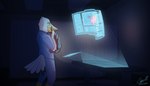 anthro doctor future hologram science_fiction screen scrubs codyf0xx pelican_(character) avian bird pelecaniform pelican hi_res