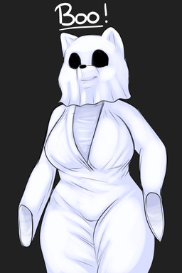 anthro big_breasts breasts cleavage clothed clothing curvy_figure female invisible simple_background solo text voluptuous wide_hips blackbetty ghost mammal procyonid raccoon spirit 2:3 absurd_res hi_res