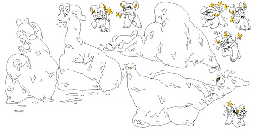 ambiguous_gender duo feral slime 2n2n mythology nintendo pokemon felid generation_6_pokemon goodra mammal mythological_creature mythological_sphinx pokemon_(species) 2015 sketch_page spot_color
