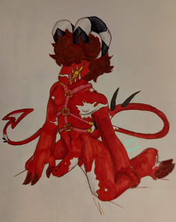 anthro erection harness horn male muscular nude white_body maui_manokit hellaverse helluva_boss demon imp absurd_res hi_res