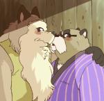 anthro blush clothed clothing duo elderly eyewear glasses hug humanoid_hands kissing male male/male overweight overweight_male garouzuki ghibli pom_poko inugami_gyoubu_(pom_poko) kincho_daimyojin_vi canid canine mammal raccoon_dog tanuki 2016