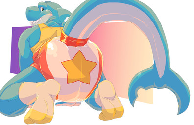 abstract_background anthro biped blue_body clean_diaper clothed clothing diaper footwear long_tail looking_back male rear_view sharp_teeth shirt simple_background smile socks solo star_symbol tail tank_top teeth topwear wearing_diaper yellow_clothing yellow_shirt yellow_tank_top yellow_topwear daire301 sharky_(daire301) aquatic fish shark 2025 digital_media_(artwork) hi_res