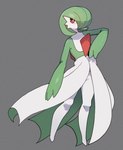 ambiguous_gender featureless_feet feet gardevoir generation_3_pokemon grey_background hair hair_over_eye humanoid humanoid_pointy_ears looking_at_viewer mouthless nintendo not_furry one_eye_obstructed pokemon pokemon_(species) red_eyes simple_background solo uenositasayuu