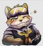 anthro blush clothing eyewear eyewear_on_head facial_hair goggles goggles_on_head grin male mustache necktie one_eye_closed scar smile solo star topwear vest wink fuyoudo624 lifewonders live_a_hero procy canid canine canis domestic_dog mammal hi_res