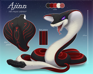anus black_body color_swatch erection fangs feral forked_tongue genitals gradient_background hypnotic_eyes knot knotted_penis male markings penis red_body ridged_knotted_penis ridged_penis scales serpentine simple_background snake_hood solo tail teeth text tongue tongue_out white_body spotty_the_cheetah ajinn_(ghost_forger) cobra elapid_(snake) king_cobra reptile scalie snake digital_media_(artwork) english_text model_sheet