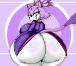 accessory anthro big_breasts big_butt black_nose bottomwear breasts butt clothing eyelashes female forehead_gem gem hair hair_accessory hairband huge_breasts huge_butt huge_hips huge_thighs hyper hyper_butt looking_at_viewer looking_back looking_back_at_viewer pants purple_background purple_body purple_clothing purple_ear purple_hair purple_tail purple_topwear rear_view red_gem red_hairband simple_background smile smiling_at_viewer solo tail tan_inner_ear thick_thighs tight_clothing topwear white_bottomwear white_clothing white_pants wide_hips yellow_eyes ultimateshadow sega sonic_the_hedgehog_(series) blaze_the_cat domestic_cat felid feline felis mammal 2025 colored digital_media_(artwork) hi_res shaded