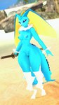 anthro black_sclera blue_body blue_nipples blurred_background breasts female fin genitals holding_katana holding_melee_weapon holding_object holding_sword holding_weapon katana looking_at_viewer medium_breasts melee_weapon membrane_(anatomy) multicolored_body nipples partially_submerged pussy sand solo standing sword tail tail_fin thick_thighs water weapon white_body white_eyes yellow_body yellow_membrane conditional_dnp domibun warfaremachine_(modeler) nintendo pokemon pokemon_infinite_fusion fan_character vaporunny_(follygee) warfare_vaporunny eeveelution generation_1_pokemon generation_4_pokemon hybrid lopunny pokemon_(species) vaporeon 3d_(artwork) 4k 9:16 absurd_res digital_media_(artwork) hi_res source_filmmaker_(artwork)