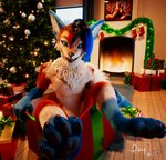 anthro carpet christmas_tree feet fireplace fur garland gift holidays lamp loft male pawpads paws plant pose posed toes tree warm_light warm_lighting daytia c4d christmas rexouium 2024 3d_(artwork) cinema_4d_(artwork) digital_media_(artwork) hi_res