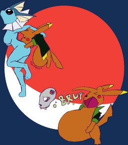 anthro anthrofied bone breasts burping burping_up_bones burping_up_object digestion digestion_noises duo fatal_vore featureless_breasts female feral hand_on_butt male male/female vore chaoshetra nintendo pokemon cyote eeveelution generation_1_pokemon pikachu pokemon_(species) vaporeon absurd_res alpha_channel hi_res