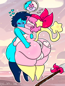 anthro anus big_breasts big_butt blue_body blue_hair breasts butt butt_focus duo eyewear female french_kissing genitals glasses hair heart_symbol huge_breasts huge_butt kerchief kissing male male/female melee_weapon pink_body pink_eyes pink_hair polearm spear tongue vulva weapon lewdchuu kirby_(series) nintendo bandana_waddle_dee waddle_dee hi_res