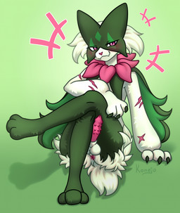 animal_genitalia animal_penis anthro anus arm_scar balls blush claws crossed_legs erection feline_genitalia feline_penis fur genitals green_background green_body green_claws green_fur looking_at_viewer male nude penile_spines penis pink_anus pink_eyes pink_penis scar simple_background sitting smug solo konejo nintendo pokemon generation_9_pokemon meowscarada pokemon_(species) colored digital_drawing_(artwork) digital_media_(artwork) hi_res shaded