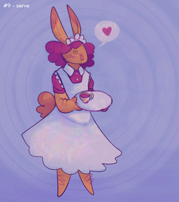 abstract_background anthro body_hair clothed clothed_anthro clothing curly_hair dress facial_hair hair heart_symbol holding_object holding_plate maid_uniform male mind_control plate serving_beverage serving_tray simple_background solo spiral spiral_background spiral_eyes standing toony uniform ofthestarlesssea morgan_(ofthestarlesssea) lagomorph leporid mammal rabbit full-length_portrait hi_res portrait shaded simple_shading sketch nonbinary_(lore)