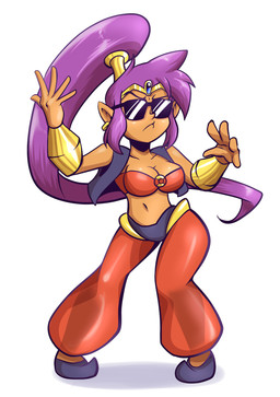 breasts clothing eyewear female footwear hair humanoid_pointy_ears long_hair navel not_furry pointy_ears ponytail purple_hair simple_background solo sunglasses topwear vest anaugi shantae_(series) wayforward shantae genie humanoid 2015 hi_res