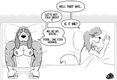 5_fingers after_sex anthro anthrofied bed bed_sheet bedding breasts dialogue disappointed duo embarrassed female fingers fur furniture hair humanoid_hands lying lying_on_bed male male/female nipples nude nude_anthro nude_female nude_male on_back on_bed on_side speech_bubble tail text under_covers unsatisfied hunter-husky disney the_fox_and_the_hound copper_(tfath) dixie_(tfath) bird_dog bloodhound canid canine canis domestic_dog hunting_dog mammal saluki scent_hound sighthound english_text hi_res