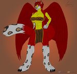 alternate_universe anthro athletic athletic_female avian big_breasts bottomwear breasts canid canine canis chrislhi claws clothing dots dragon european_mythology exposure_variation feathered_wings feathers felid female greek_mythology grin hi_res hybrid lhira_(chrislhi) loincloth long_tail mammal muscular muscular_anthro muscular_female mythological_avian mythological_bird mythological_creature mythological_firebird mythological_scalie mythology pantherine phoenix pose scalie smile smirk snow_leopard solo tail wings wolf