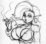 areola big_breasts blowing_smoke bracelet breasts choker cleavage clothed clothing ear_piercing ear_ring female jewelry lips looking_at_viewer necklace nipple_outline piercing ring_piercing smoke smoking solo thick_bottom_lip teer marika_(teer) eurasian_red_squirrel mammal rodent sciurid tree_squirrel monochrome sketch