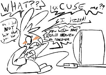 angry anthro blush clothed clothed_female clothing dialogue electronics feathered_wings feathers female freckled_face freckles rabbit_ears solo television tuft video_game_console wings yelling the_weaver angel_hare nintendo super_nintendo the_east_patch angel_gabby angel hare lagomorph leporid mammal 2024 line_art monochrome