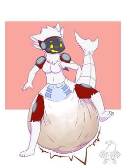 anthro big_diaper blush bodily_fluids breasts clothed clothing diaper diaper_fetish excessive_feces feces female fur genital_fluids hair huge_diaper hyper hyper_diaper implied_scat machine open_mouth pooping shark_tail simple_background soiled_diaper soiling soiling_diaper solo standing tail unclean_diaper urine used_diaper using_diaper wearing_diaper wet_diaper white_body white_fur avealrykun protogen 3:4 absurd_res hi_res