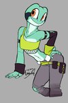 anthro bottomwear clothed clothed_anthro clothed_male clothing crossdressing femboy fishnet_clothing green_body male male_anthro membrane_(anatomy) midriff multicolored_body navel orange_eyes pants pose pouch_(clothing) pupils slim_anthro slim_male smile solo square_pupils standing topwear torn_bottomwear torn_clothing torn_pants tube_top two_tone_body webbed_hands white_body wayesh hinato_(wayesh) amphibian frog hi_res signature andromorph_(lore)