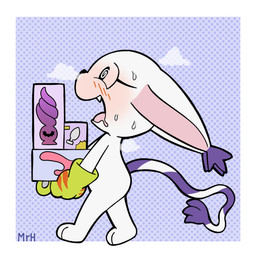 anthro aroused aroused_smile blush bodily_fluids buttplug claws clothing dildo dipstick_ears ear_markings ear_tuft eyelashes female fur gesture gloves handwear heart_shaped_tail markings multicolored_ears plug_(sex_toy) purple_ear_tips purple_stripes purple_tail_tuft purple_tuft sex_toy smile solo steam striped_markings striped_tail stripes sweat tail tail_gesture tail_heart tail_markings tail_tuft tuft vibrator white_body white_fur mr_harinezumi bandai_namco digimon bianc_(el_senor_erizo) digimon_(species) felid gatomon mammal 1:1 hi_res