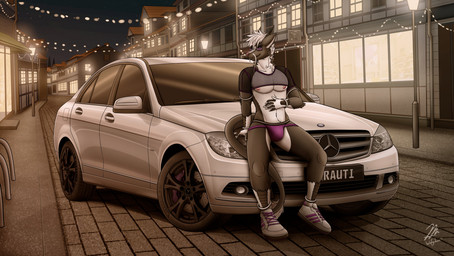 anklet anthro bulge car clothing eyewear footwear glasses hair horn jewelry jockstrap leaning looking_at_viewer male nipples outside shoes smile solo tail tail_tuft tuft underwear urban vehicle esszx wofychuu zetto_shark mercedes-benz mercedes-benz_c63 mythology krauti_mercedes dragon eastern_dragon mythological_creature mythological_scalie scalie 2021