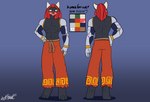 bottomwear clothing cybernetic_arm cybernetic_limb eyewear glasses green_eyewear green_glasses martial_art_pants pants red_bottomwear red_clothing red_dreadlocks red_pants solo bear213 kuma_grizzly bear mammal hi_res model_sheet