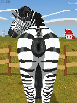 anal_request animal_genitalia animal_penis anus balls bodily_fluids butt equine_anus equine_genitalia equine_penis farm fence feral genitals horn looking_at_viewer male oral_request penis presenting presenting_anus puffy_anus raised_tail requesting rimming_request sex_request solo striped_body stripes sweat sweaty_anus sweaty_balls sweaty_body sweaty_butt sweaty_genitalia sweaty_penis tail conditional_dnp zelkothezeeb zelko equid equine felkin hybrid mammal zebra 3:4 digital_media_(artwork) pixel_(artwork)