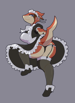 alternate_costume anthro big_breasts big_butt biped black_clothing black_dress black_footwear black_panties black_shoes black_underwear blue_eyes bow_ribbon breasts brown_body brown_skin butt closed_smile clothed clothed_anthro clothed_female clothing clothing_lift dress dress_lift eyelashes female female_anthro footwear grey_background grey_clothing grey_legwear grey_stockings legwear looking_at_viewer low-angle_view maid_headdress maid_uniform mouth_closed multicolored_body multicolored_clothing multicolored_dress multicolored_skin non-mammal_breasts panties presenting presenting_hindquarters pupils red_body red_skin seductive shoes simple_background smile solo standing stockings tail tan_body tan_skin thick_thighs two_tone_clothing two_tone_dress two_tone_tail underwear uniform upskirt white_clothing white_dress white_sclera rii ever_oasis nintendo um_(ever_oasis) drauk scalie 2026 digital_media_(artwork) full-length_portrait hi_res portrait shaded