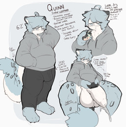 ahoge anthro balls big_balls big_penis bodily_fluids bulge butt claws clothed clothing cum description dialogue eating eyewear fluffy fluffy_chest fluffy_tail genital_fluids genitals glasses hair hoodie huge_balls huge_penis humanoid_genitalia humanoid_penis hyper hyper_balls hyper_genitalia hyper_penis kemono larger_male leaking_precum male male_anthro male_virgin overweight overweight_anthro overweight_male penis precum size_difference slightly_chubby solo stated_virginity sweat sweaty_butt tail text toe_claws topwear virgin yuta1cc quinn_(yuta1cc) felid mammal pantherine snow_leopard english_text hi_res
