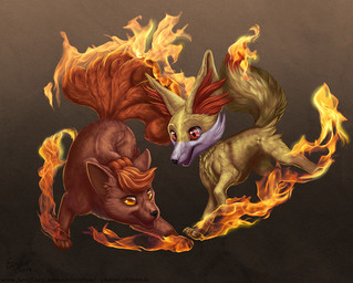 2014 ambiguous_gender canine eosfoxx fennec fennekin feral fire fox mammal nintendo pokémon video_games vulpix
Rating: Safe
Score: -1
User: tony311
Date: April 21, 2014