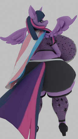 anthro big_breasts big_butt breasts butt clothing female fishnet_clothing footwear high_heels horn legwear lgbt_pride looking_at_viewer looking_back pride_colors shoes simple_background solo stockings transgender_pride_colors wings princesstwilight friendship_is_magic hasbro my_little_pony mythology twilight_sparkle_(mlp) equid equine mammal mythological_creature mythological_equine winged_unicorn 9:16 hi_res