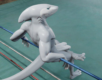 2_penises animal_genitalia animal_penis anthro blue_eyes claspers crossed_legs diphallism fighting_ring fin genitals gills glans glistening glistening_body glistening_skin grey_penis head_fin hemipenes humanoid_genitalia hybrid_genitalia hybrid_penis male multi_genitalia multi_penis multicolored_body nude pecs penis rear_view reclining shark_fin solo tail two_tone_body joeyjazz joey_(joeyjazz) aquatic fish shark 3d_(artwork) digital_media_(artwork)