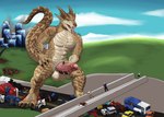 4_fingers 4_toes abs anthro balls biceps brown_body building building_destruction car city city_destruction claws destruction erection extreme_size_difference feet finger_claws fingers foot_crush footprint genitals highway humanoid_genitalia humanoid_penis landscape_dwarfing macro macro_anthro macro_male male micro_human muscular muscular_anthro muscular_male nude open_mouth outside pawprint paws pecs penis rampage road scaled_penis size_difference sky smile solo stomping street tail teeth toe_claws toes tongue tongue_out vehicle vehicle_destruction vein veiny_muscles veiny_penis yellow_eyes immortal_degeneracy mythology pyronite(commissioner) brutus_(pyronite) dragon mythological_creature mythological_scalie scalie hi_res