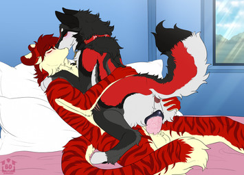 animal_genitalia animal_vulva anthro anthro_on_feral anthro_penetrating anthro_penetrating_feral anus bed bedroom_sex bestiality bestiality_kiss biped black_body black_fur blush bodily_fluids butt butt_grab canine_genitalia canine_vulva collar countershading day duo eyes_closed female female_feral female_on_anthro female_on_top female_penetrated feral feral_on_top feral_penetrated fur furniture genital_fluids genitals grey_body grey_fur hand_on_butt interspecies kissing_while_penetrated kissing_while_penetrating light_blush logo lying lying_on_bed male male/female male_anthro male_on_feral male_penetrating male_penetrating_female multicolored_body multicolored_fur nude nude_anthro nude_male on_bed on_top paws penetration penile penile_penetration penis penis_in_vagina pillow pivoted_ears quadruped red_body red_fur sex side_view slim slim_anthro slim_male striped_body striped_fur stripes tan_body tan_countershading tan_fur text vaginal vaginal_fluids vaginal_penetration vulva white_body white_countershading window barndog angel_(velvetvlade) keda_(yipsky) canid canine canis felid mammal pantherine tiger wolf 2025 artist_logo artist_name digital_drawing_(artwork) digital_media_(artwork) hi_res