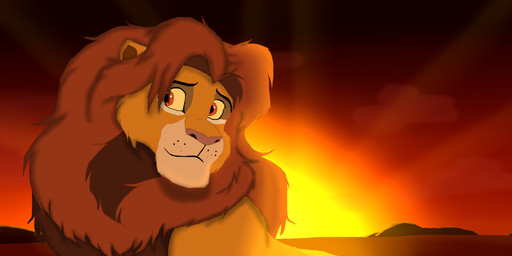 brown_body brown_fur feral fur male mane red_eyes solo sun sunrise yellow_body yellow_fur yellow_sclera redakay disney the_lion_king simba_(the_lion_king) felid lion mammal pantherine hi_res